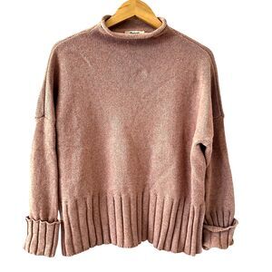 Madewell Dusty Pink Mockneck Cotton Wool Ribbed Boxy Oversized Sweater Size S
